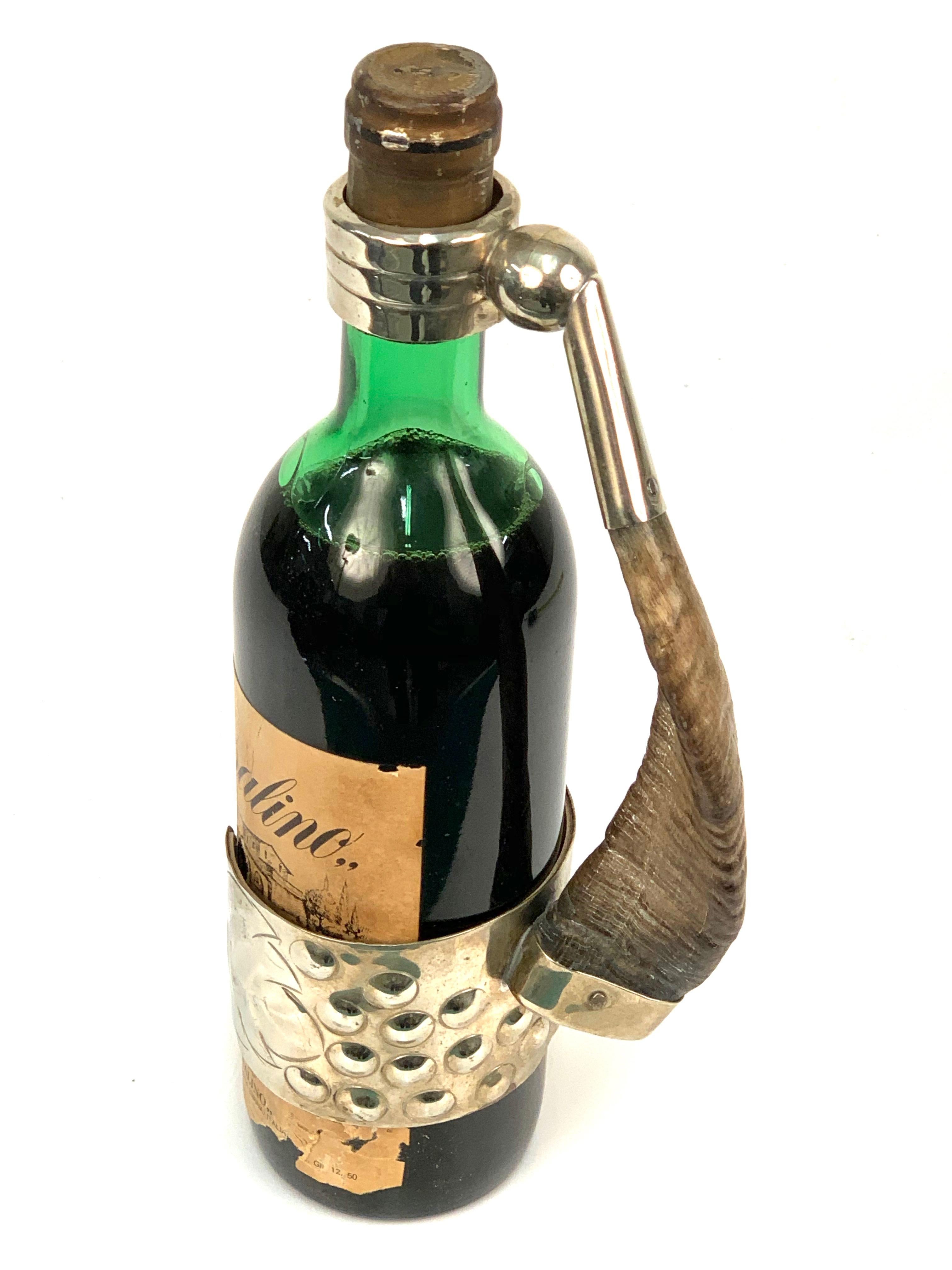 Midcentury Italian Silver Plated and Wood Pourer with Horn Handle, 1970s In Good Condition For Sale In Roma, IT