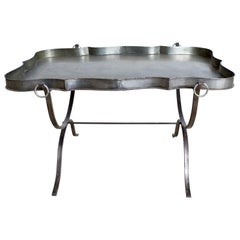 Midcentury Italian Silvered Metal Tole Tray Table
