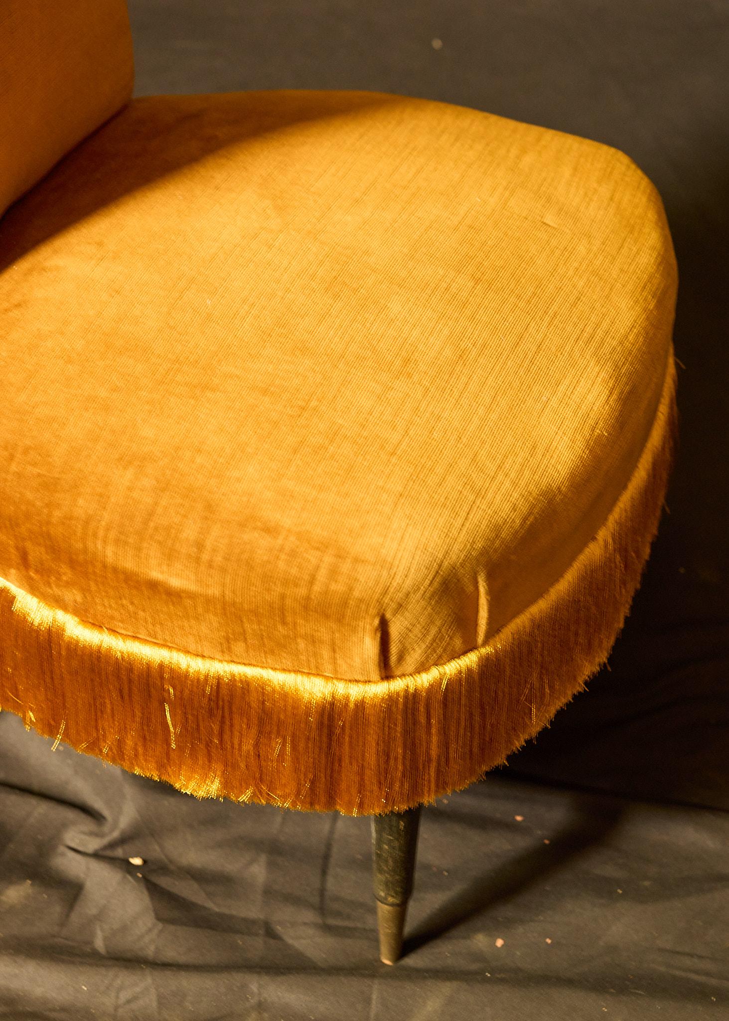 Fabric Midcentury Italian Slipper Chair, Circa 1950s For Sale
