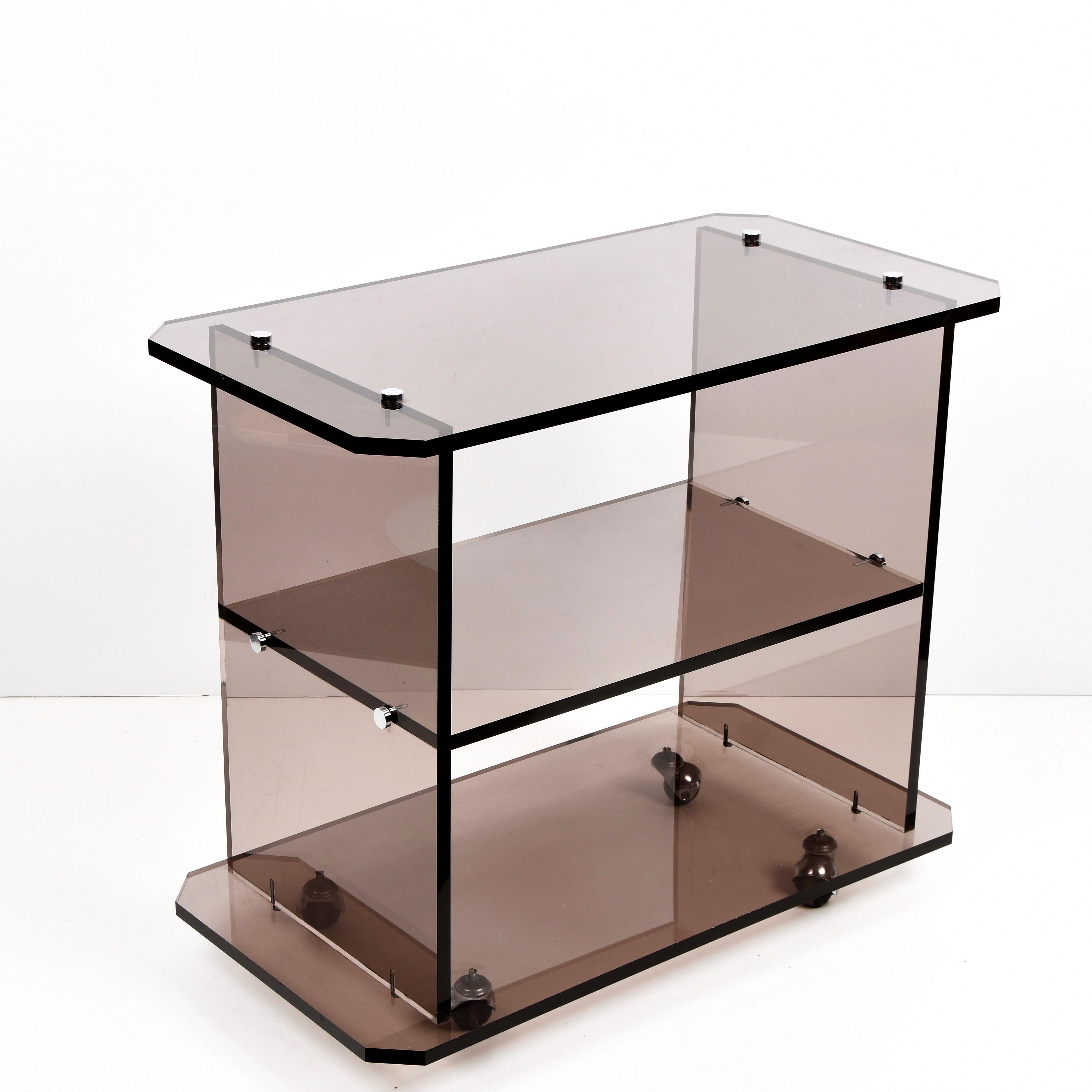 Midcentury Italian Smoked Lucite Service Trolley, Willy Rizzo Style, 1980s For Sale 5