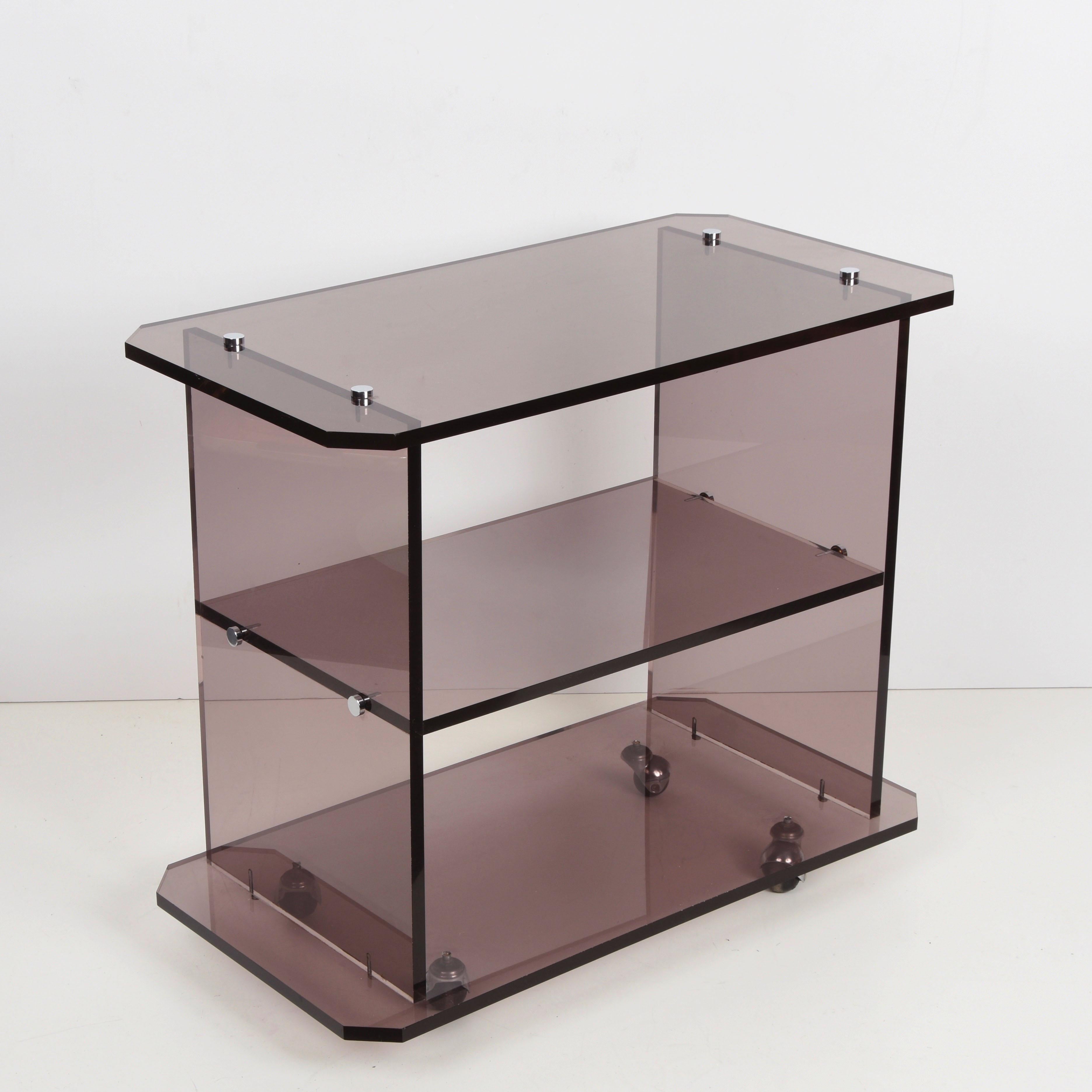 Midcentury Italian Smoked Lucite Service Trolley, Willy Rizzo Style, 1980s For Sale 6