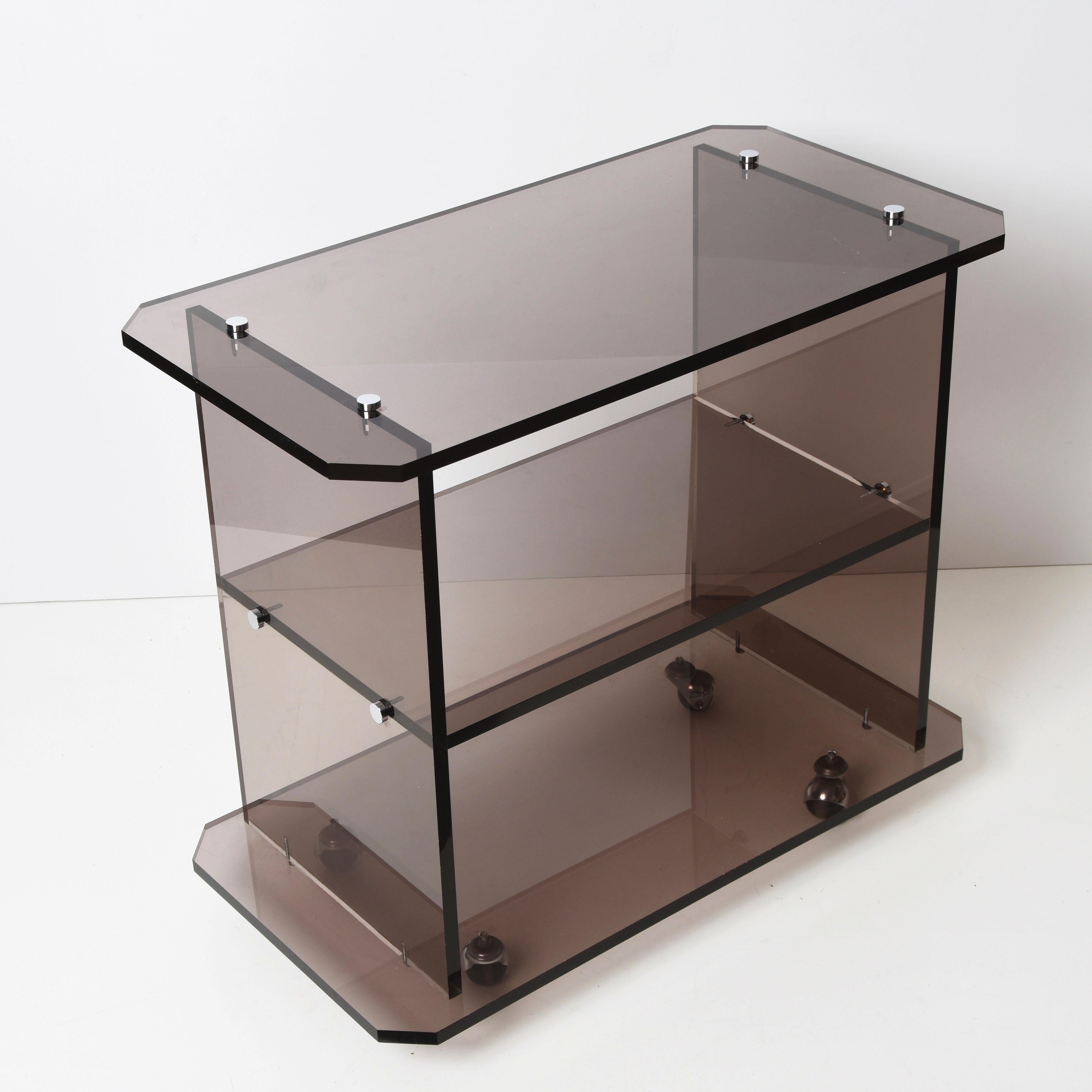 Midcentury Italian Smoked Lucite Service Trolley, Willy Rizzo Style, 1980s For Sale 7