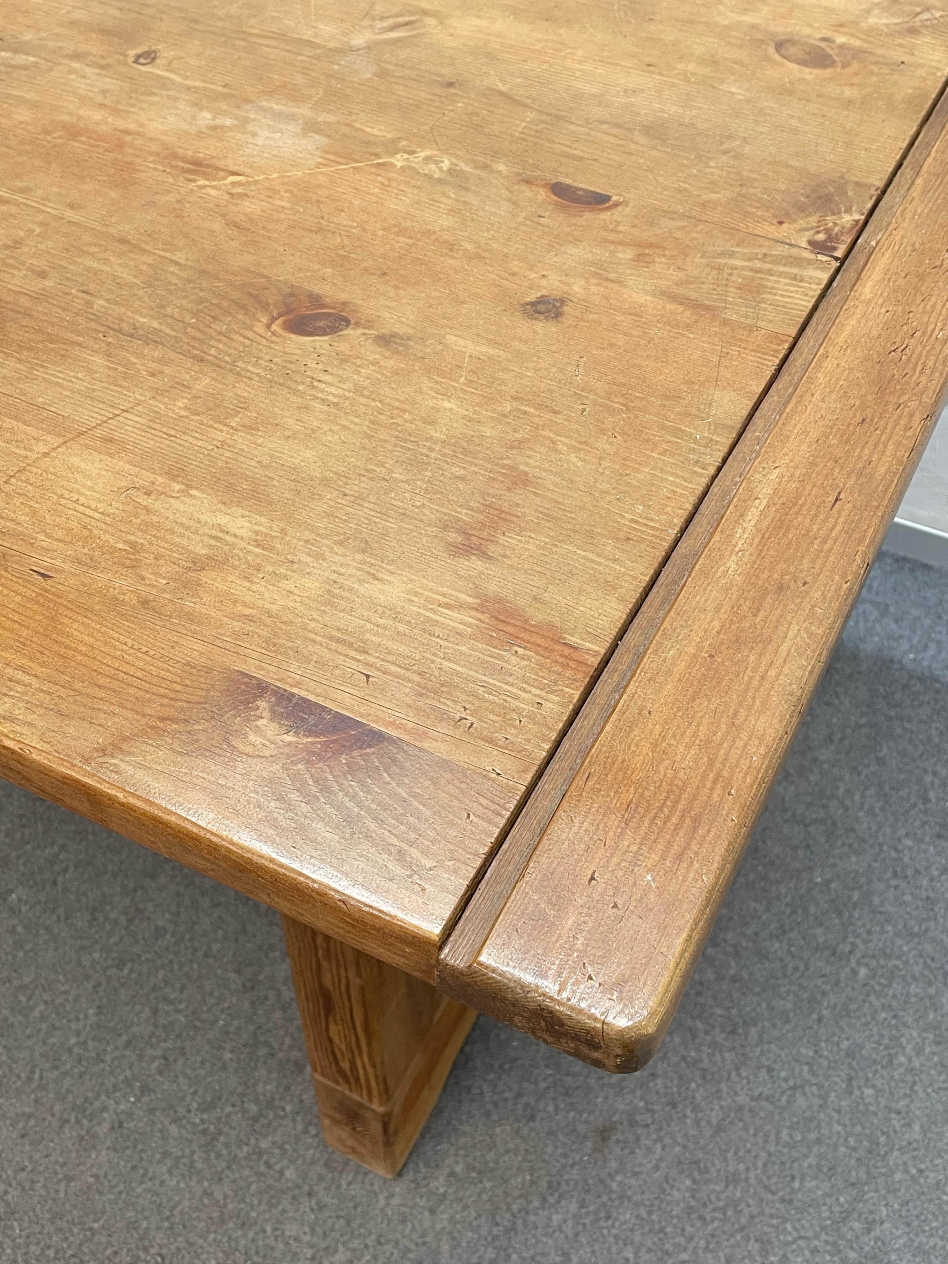 Midcentury Italian Solid Pine Wood Dining Room Farm Table, 1950s 9