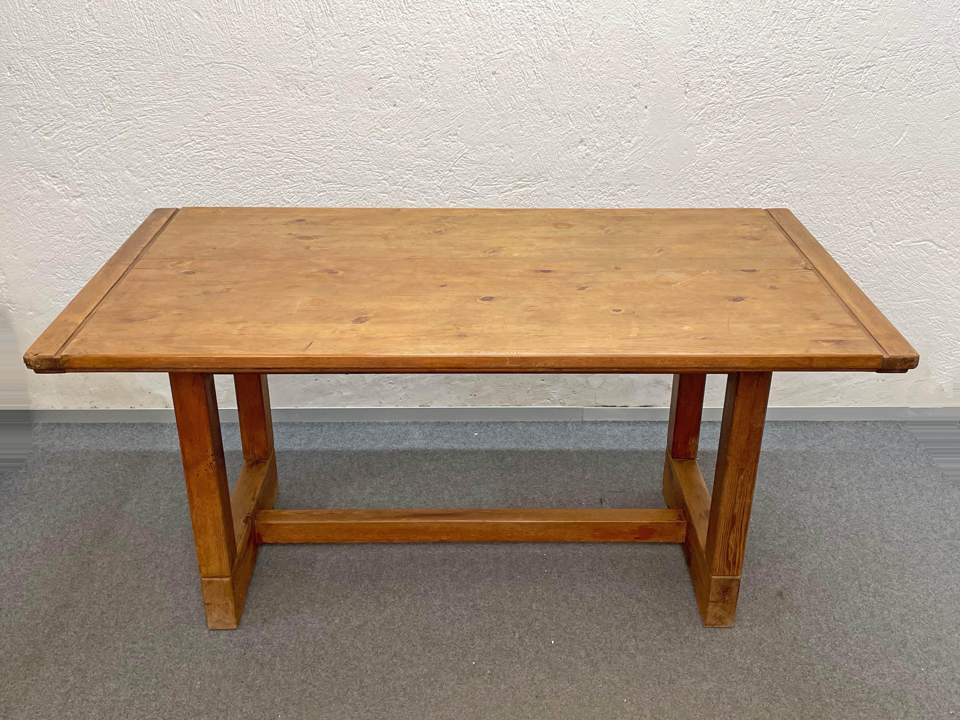 Midcentury Italian Solid Pine Wood Dining Room Farm Table, 1950s 3