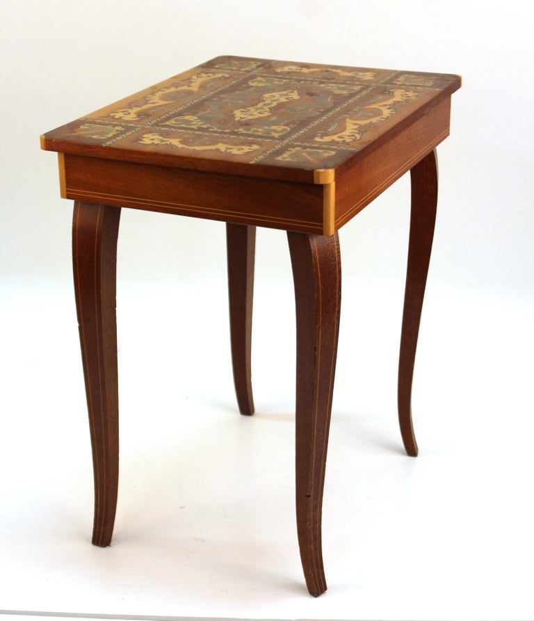 Midcentury Italian Sorrento Musical Table with Wood Inlay For Sale at