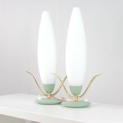 Midcentury Italian Sputnik Mint and Satinated Glass Table Lamps, 1950s, Set of 2