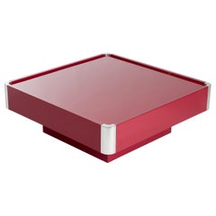 Vintage Mid-Century Italian Square Dark Red Coffee Table by Mario Sabot 1970s