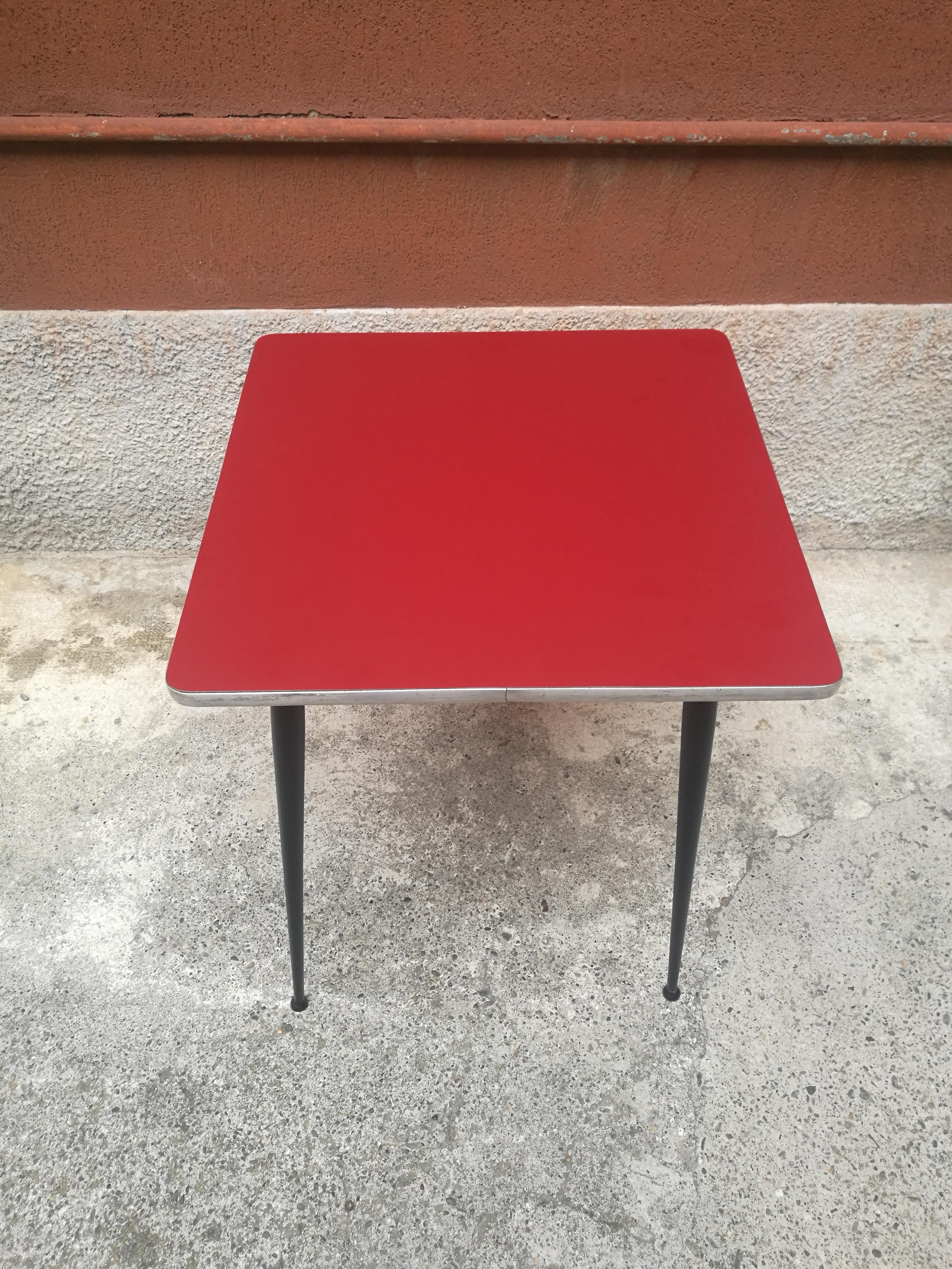 Mid-Century Modern Midcentury Italian Squared Red Formica Ad Metal Table from 1960s