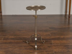 Midcentury Italian Steel and Brass Adjustable Guéridon Table with Pie-Crust Top