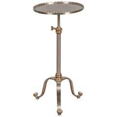 Midcentury Italian Steel and Brass Adjustable Guéridon Table with Pie-Crust Top
