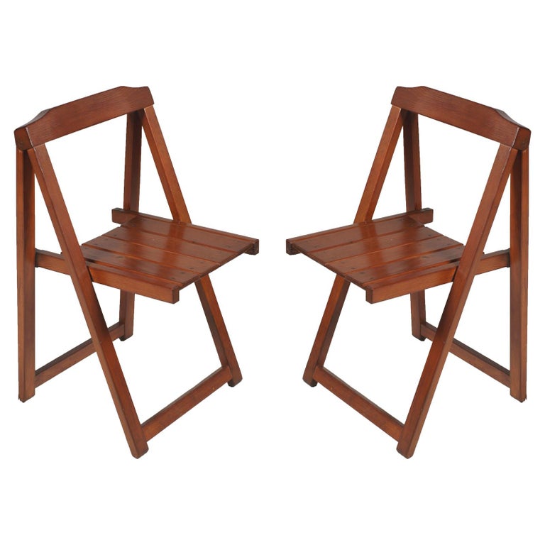 Midcentury Italian Sturdy Folding Chairs By Calligaris In Solid Beechwood