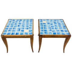 Midcentury Italian Style Blue Mosaic Side End Tables