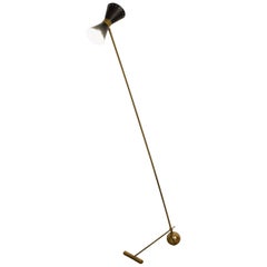 Midcentury Italian Style Brass and Black Lacquered Counterweight Floor Lamp