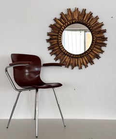 Midcentury Italian Sunburst Giltwood Wall Mirror in Baroque Style