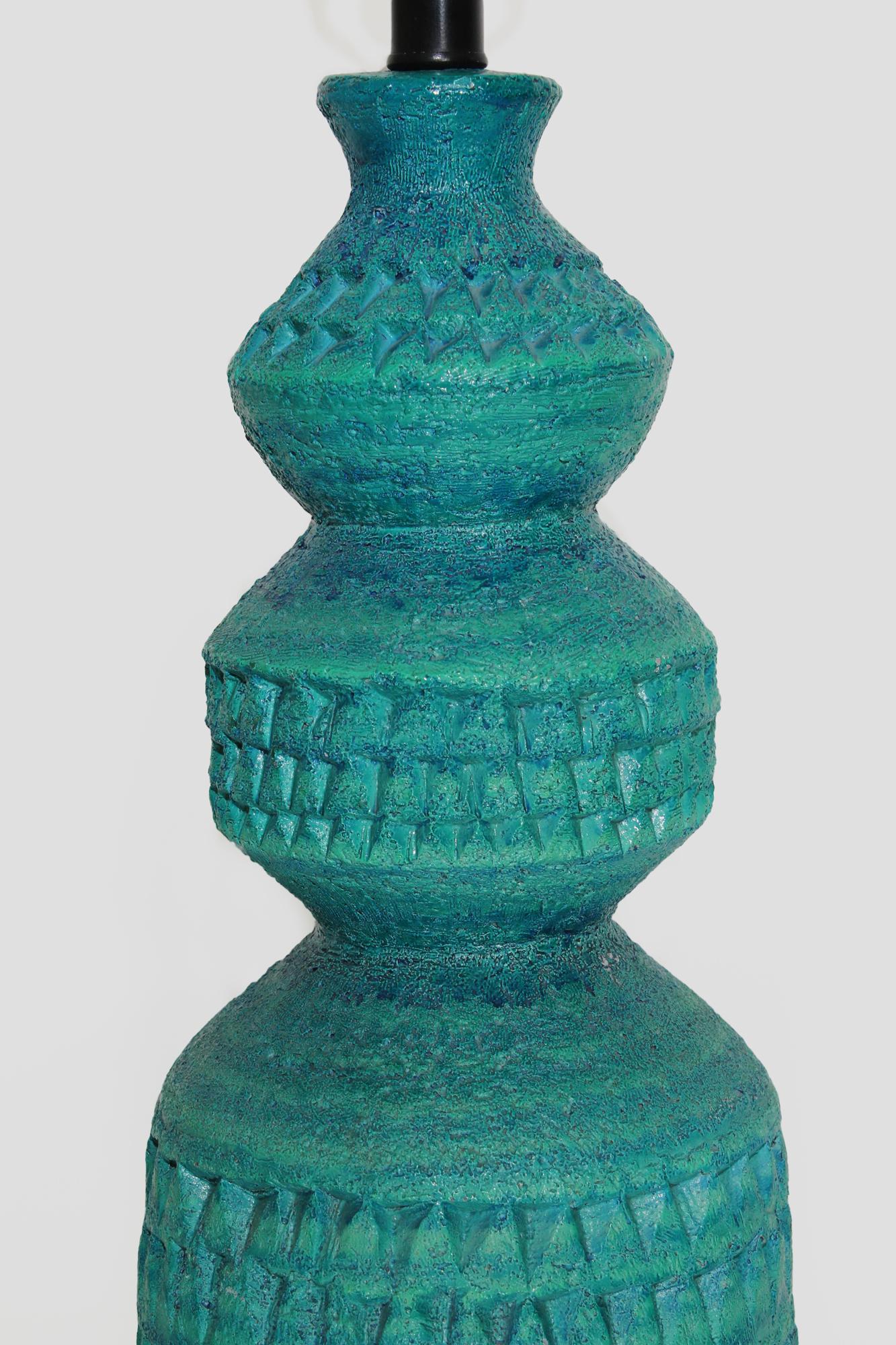 Mid-Century Modern Midcentury Italian Tall Turquoise Ceramic Lamp Attributed to Alvino Bagni