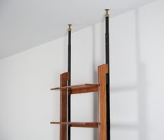 Midcentury Italian Teak Modular Wall Unit with Adjustable Height , Brass Accent