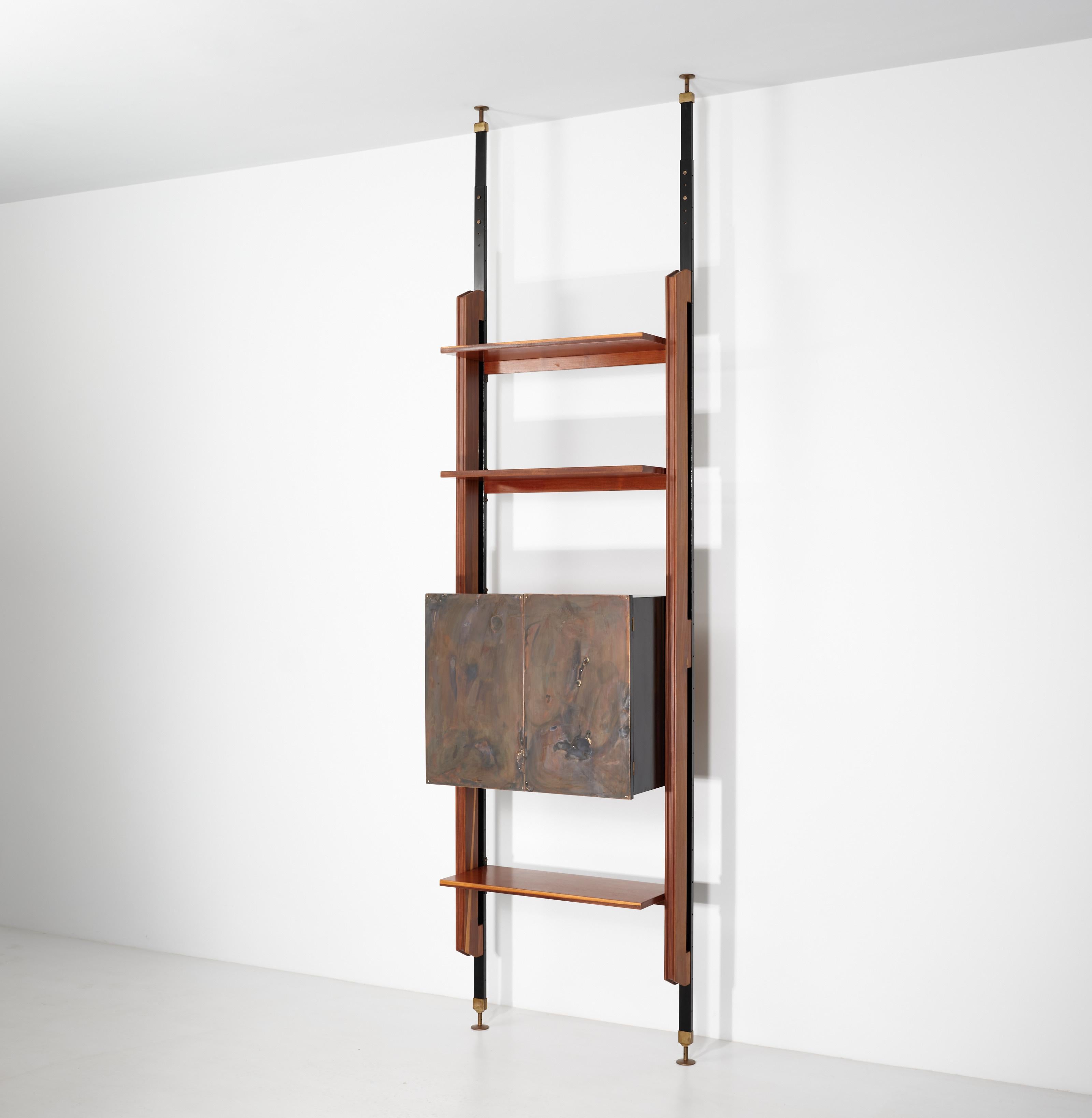 Midcentury Italian Teak Modular Wall Unit with Adjustable Height and Brass 6