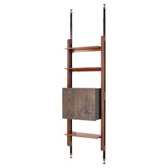 Midcentury Italian Teak Modular Wall Unit with Adjustable Height , Brass Accent