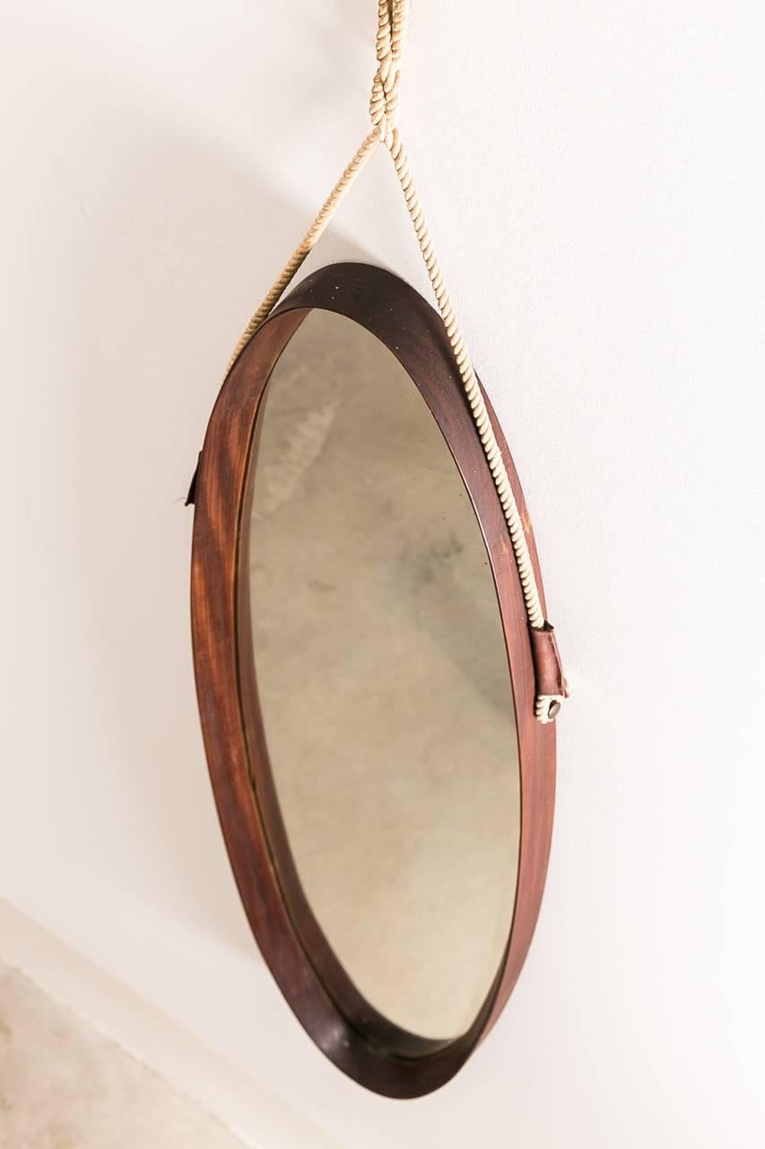 Mid-Century Modern Miroir ovale italien en teck du milieu du siècle dernier, 1950 en vente