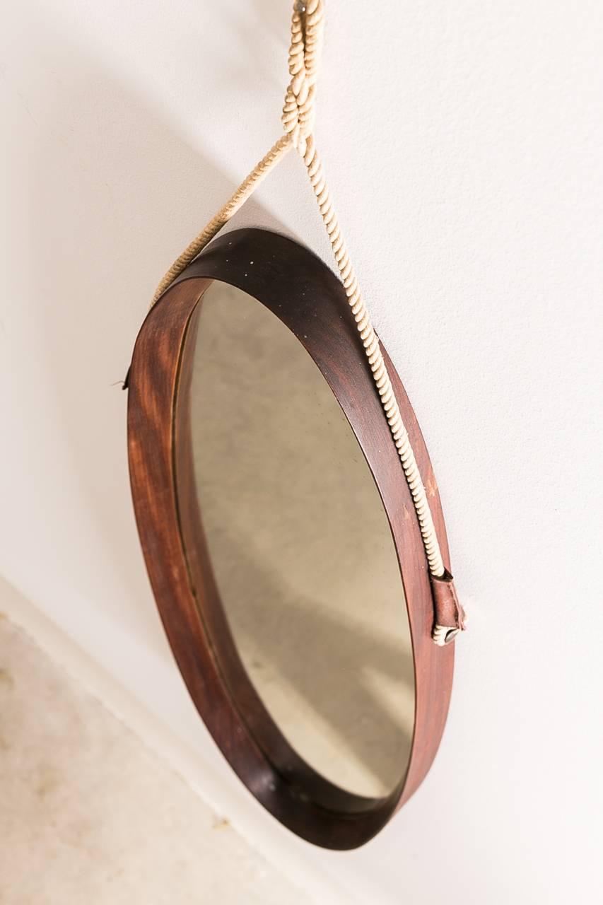 Midcentury Italian Teak Oval Mirror, 1950 In Good Condition For Sale In Melbourne, VIC