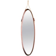 Midcentury Italian Teak Oval Mirror, 1950