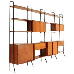 Midcentury Italian Teak Wall Unit Model Aedes by Amma Torino, 1950s