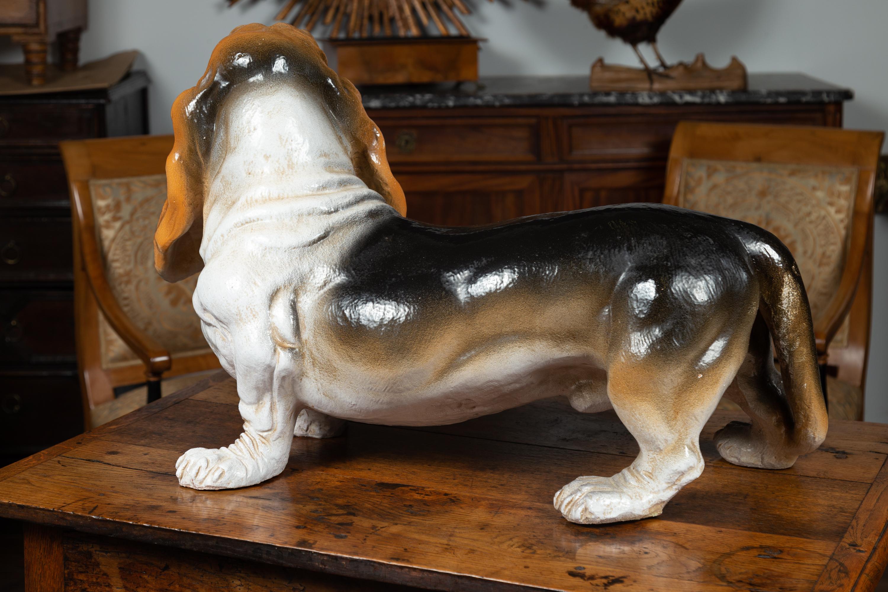 Midcentury Italian Terracotta Basset Hound Sculpture with Russet and Black Coat 4