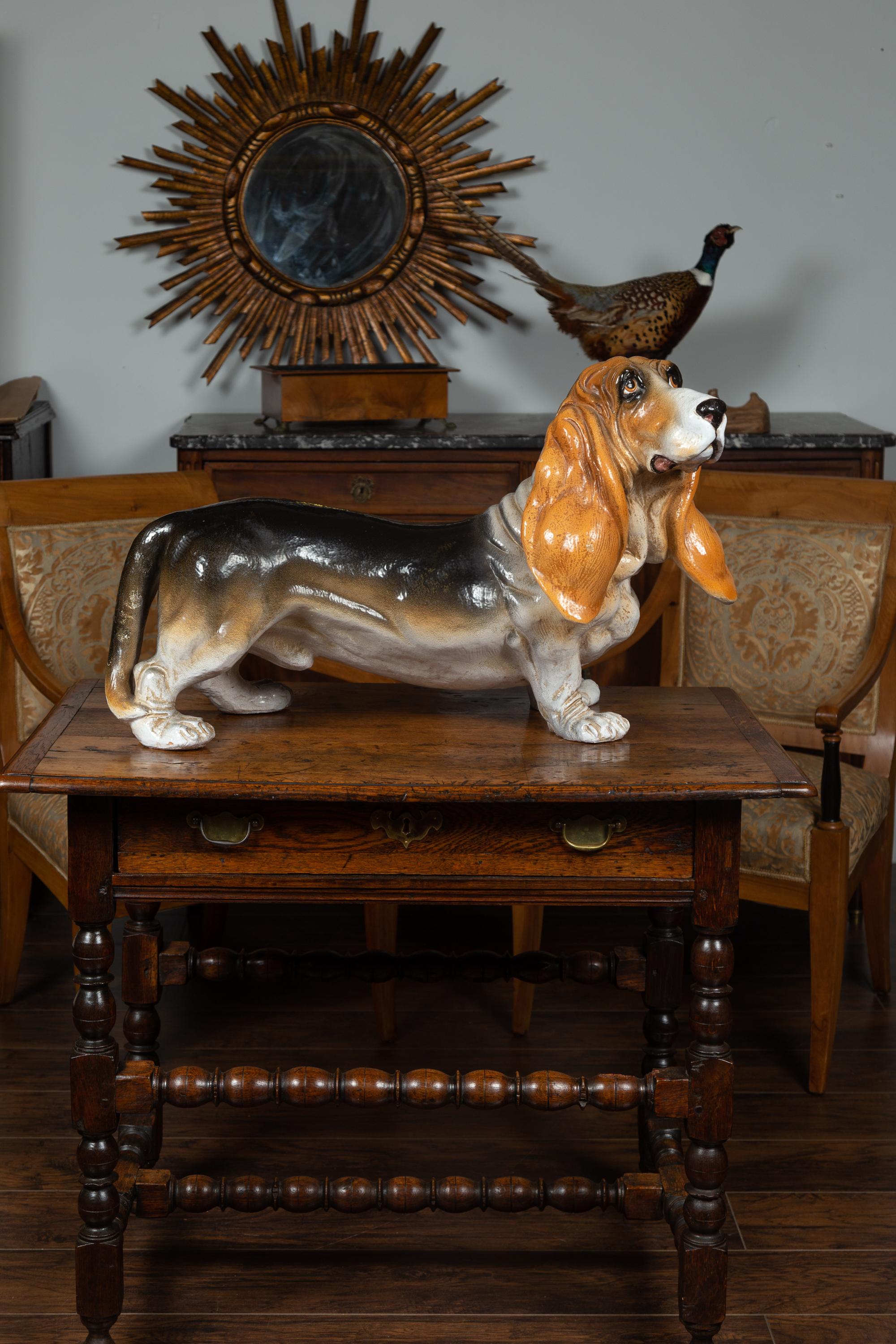 Midcentury Italian Terracotta Basset Hound Sculpture with Russet and Black Coat 6