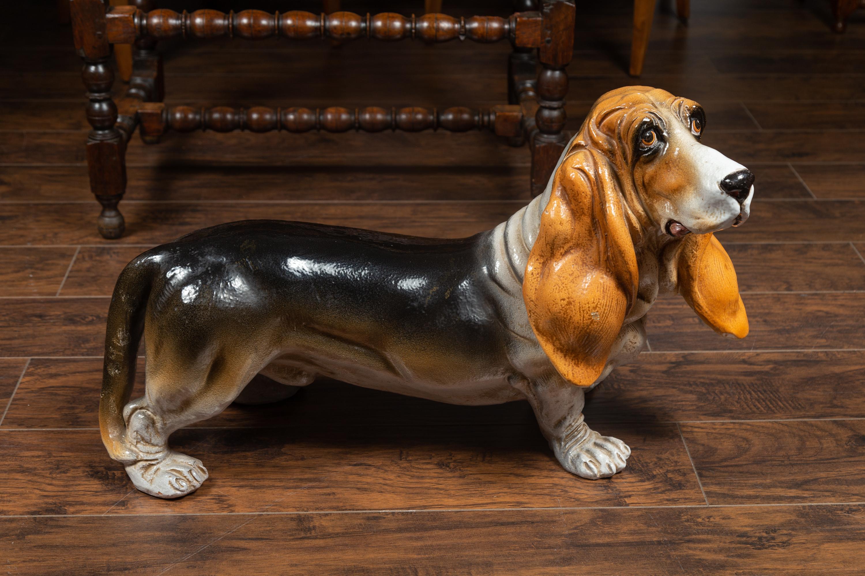 Midcentury Italian Terracotta Basset Hound Sculpture with Russet and Black Coat 7