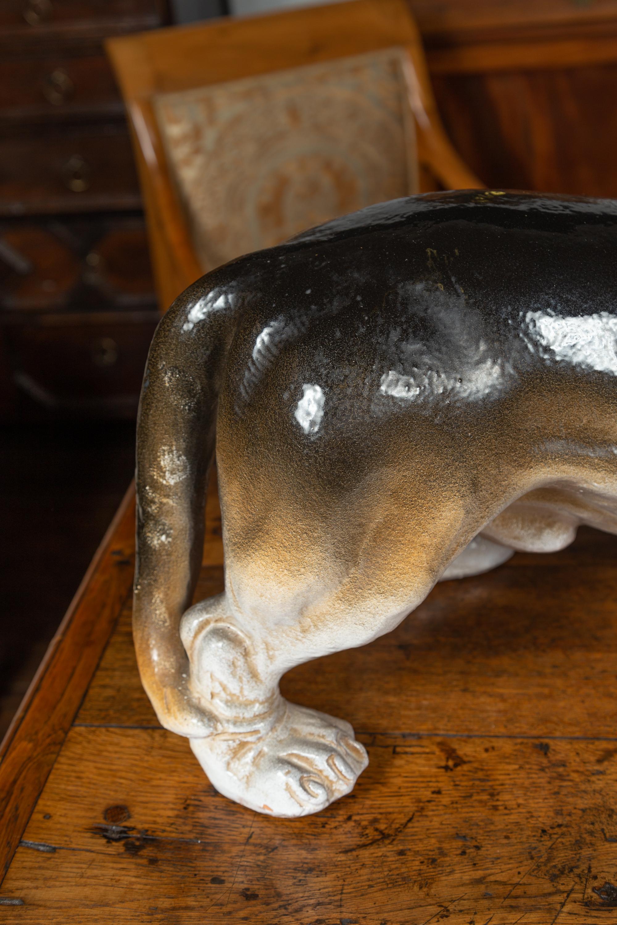Midcentury Italian Terracotta Basset Hound Sculpture with Russet and Black Coat In Good Condition In Atlanta, GA