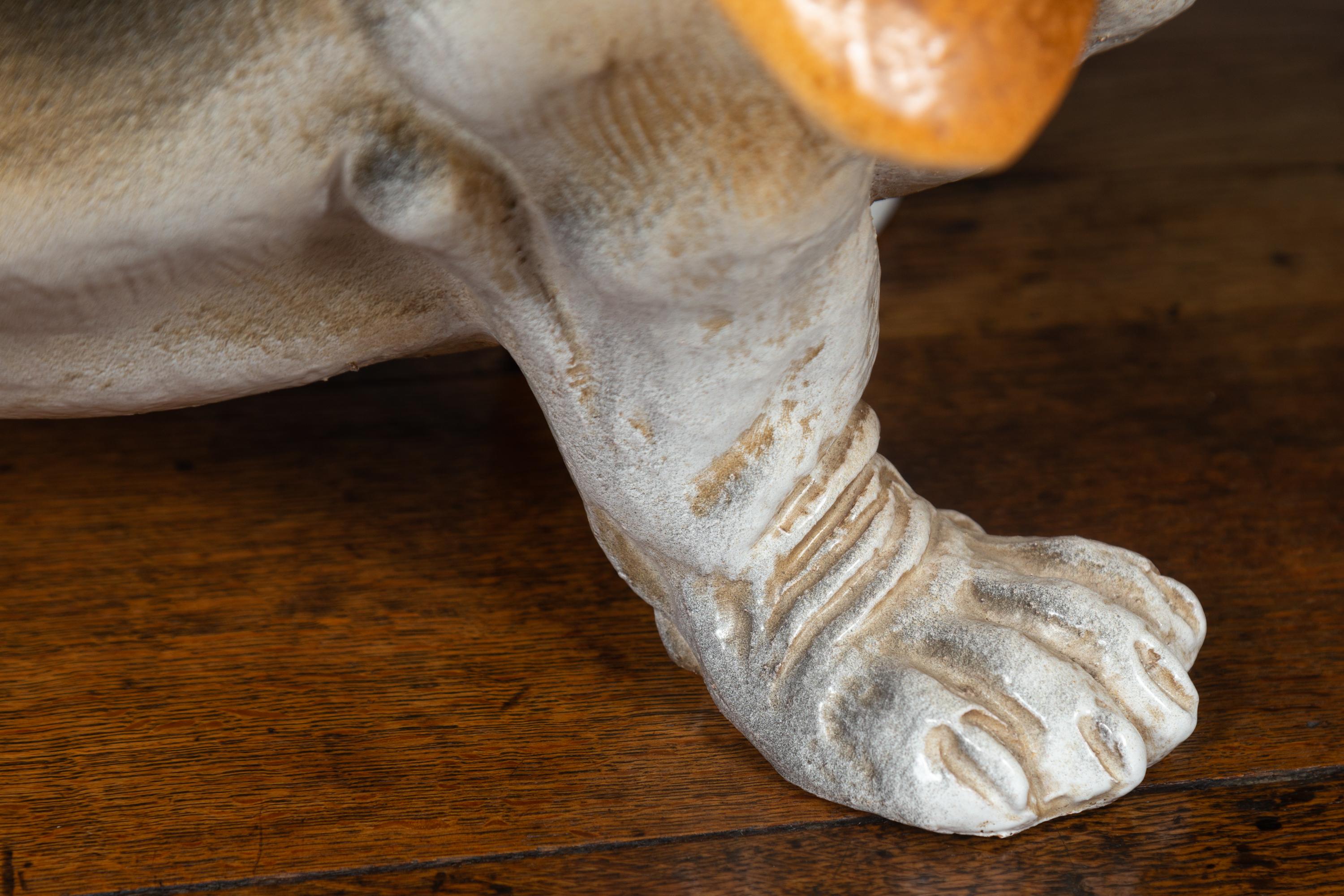 20th Century Midcentury Italian Terracotta Basset Hound Sculpture with Russet and Black Coat