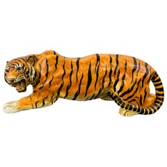 Retro Midcentury Italian Terracotta Tiger Statue or Sculpture