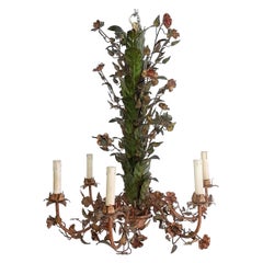 Midcentury Italian Tole and Flower Chandelier