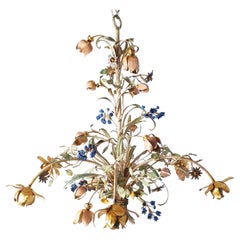 Midcentury Italian Tole and Flower Chandelier Midcentury Italian Tole and Flower Chandelier