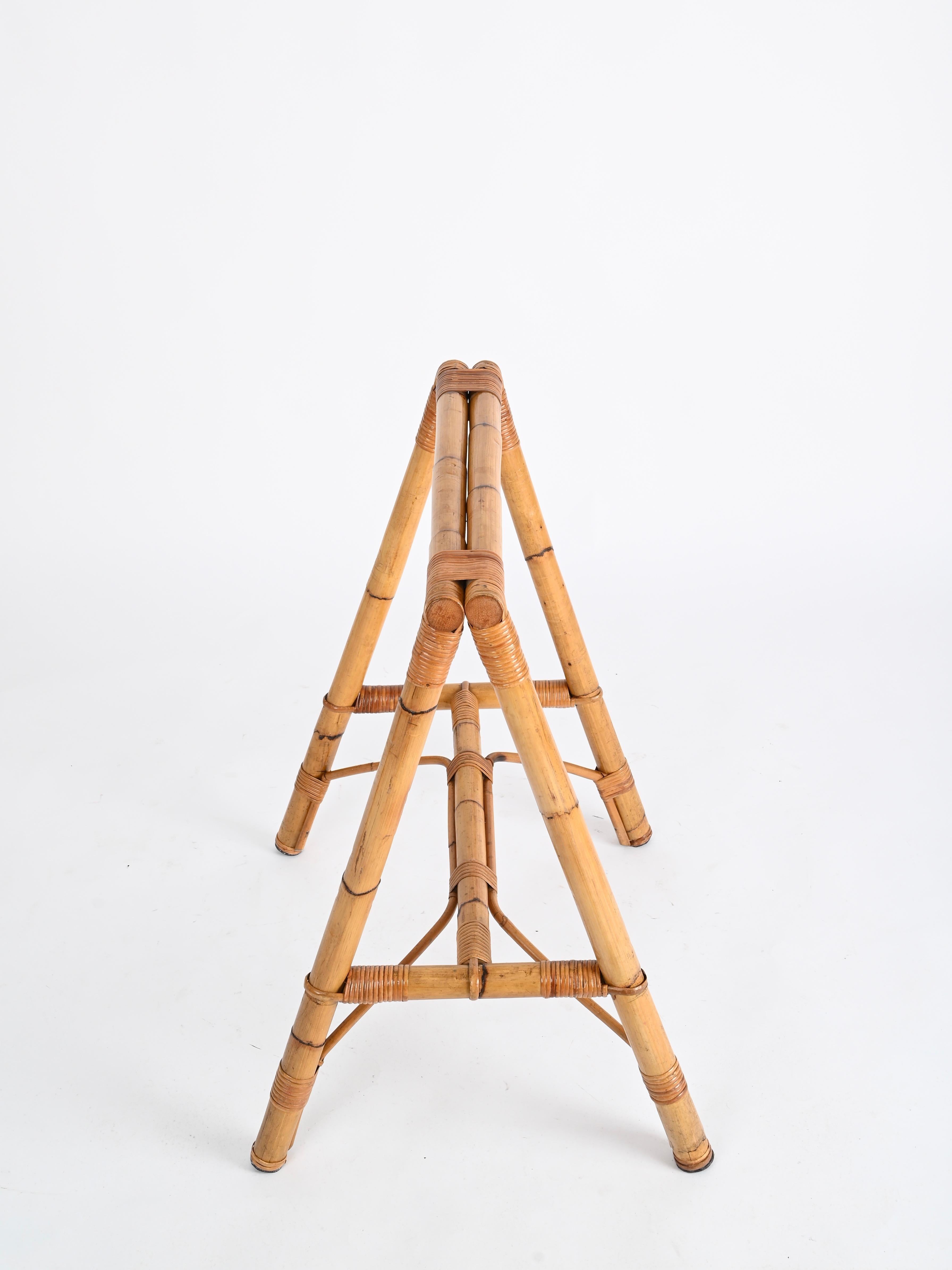 Midcentury Italian Trestle Desk or Table in Bamboo, Rattan by Vivai Del Sud, 70s For Sale 4