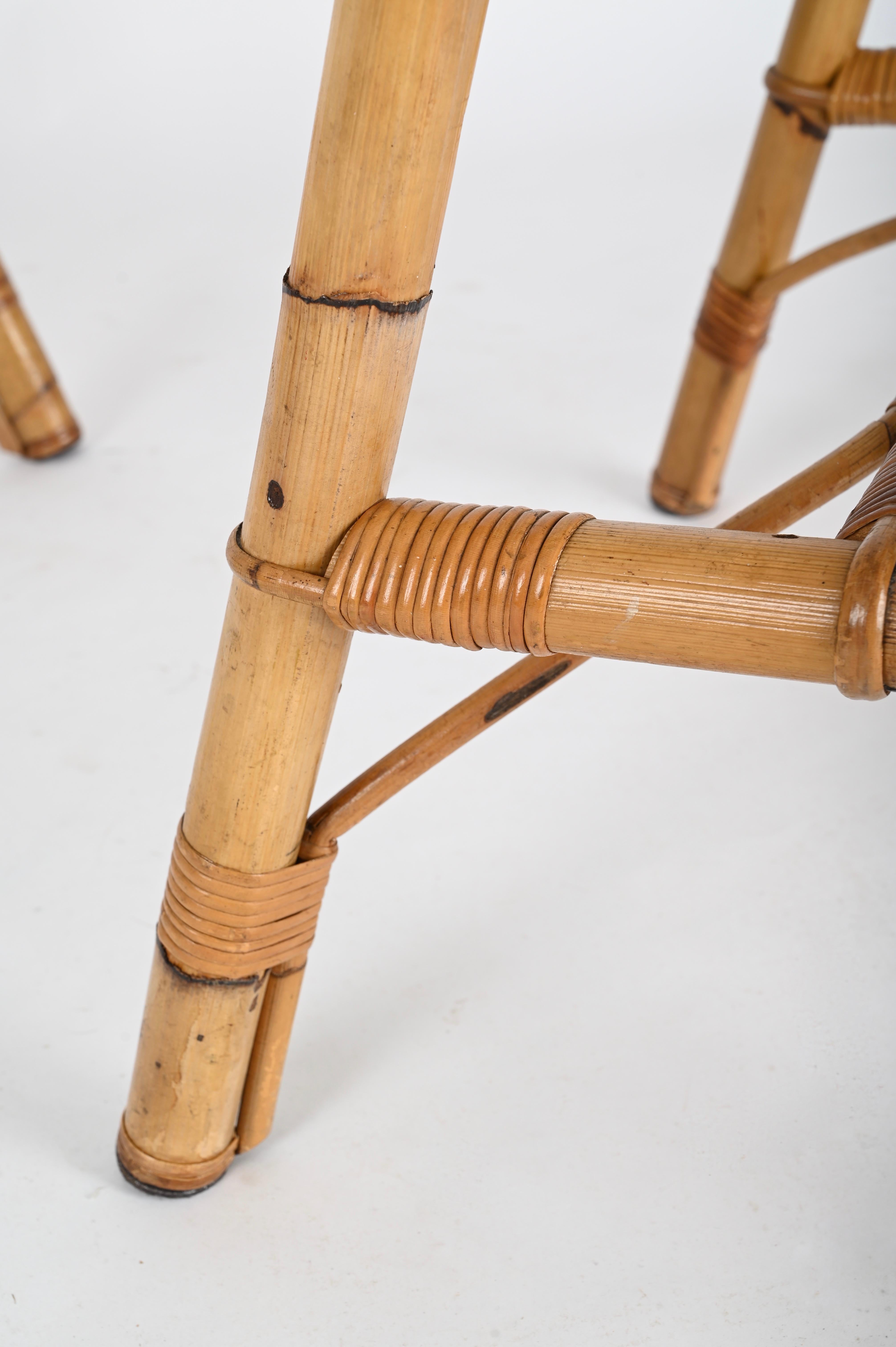 Midcentury Italian Trestle Desk or Table in Bamboo, Rattan by Vivai Del Sud, 70s For Sale 8