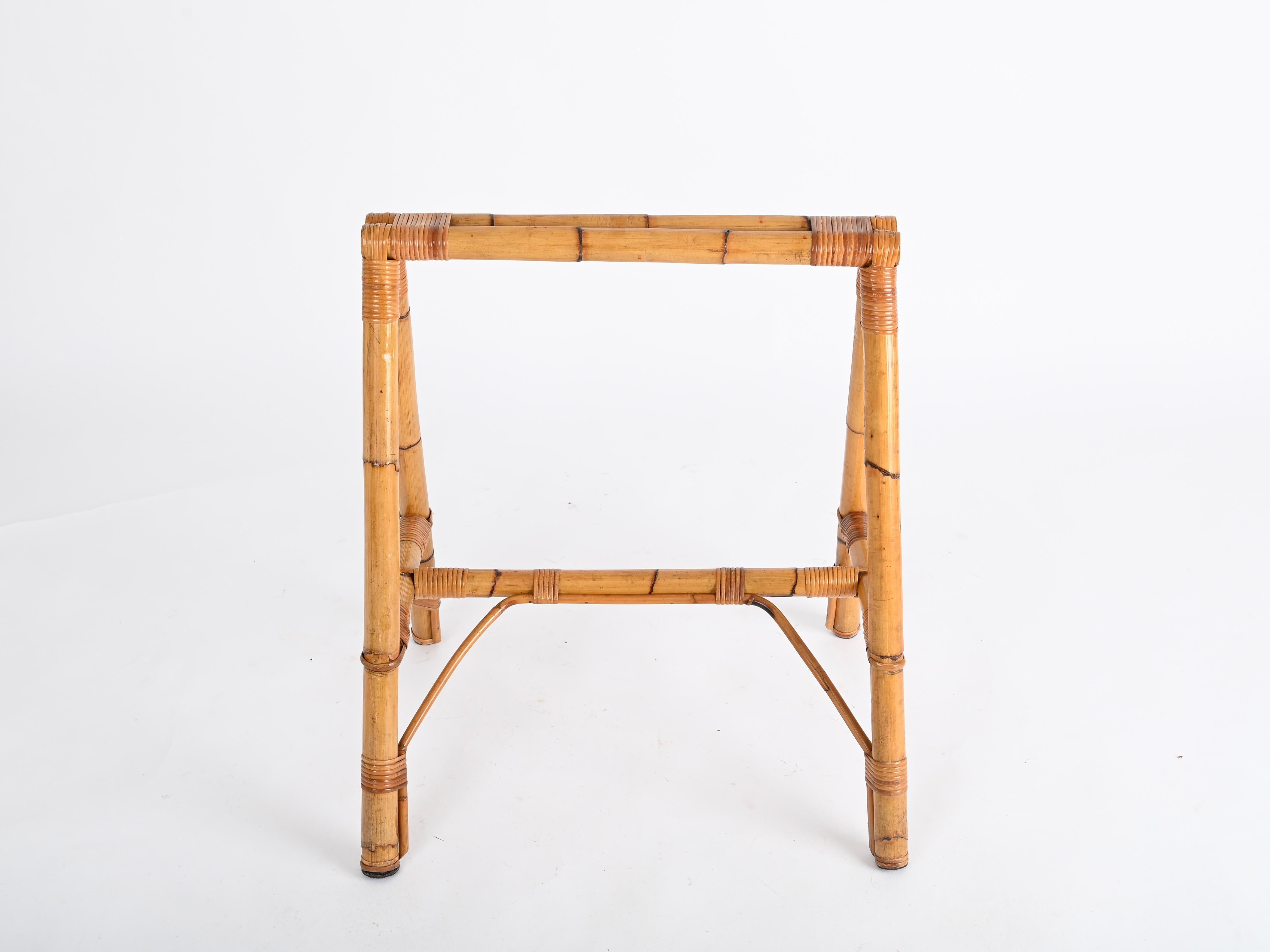 Midcentury Italian Trestle Desk or Table in Bamboo, Rattan by Vivai Del Sud, 70s For Sale 11