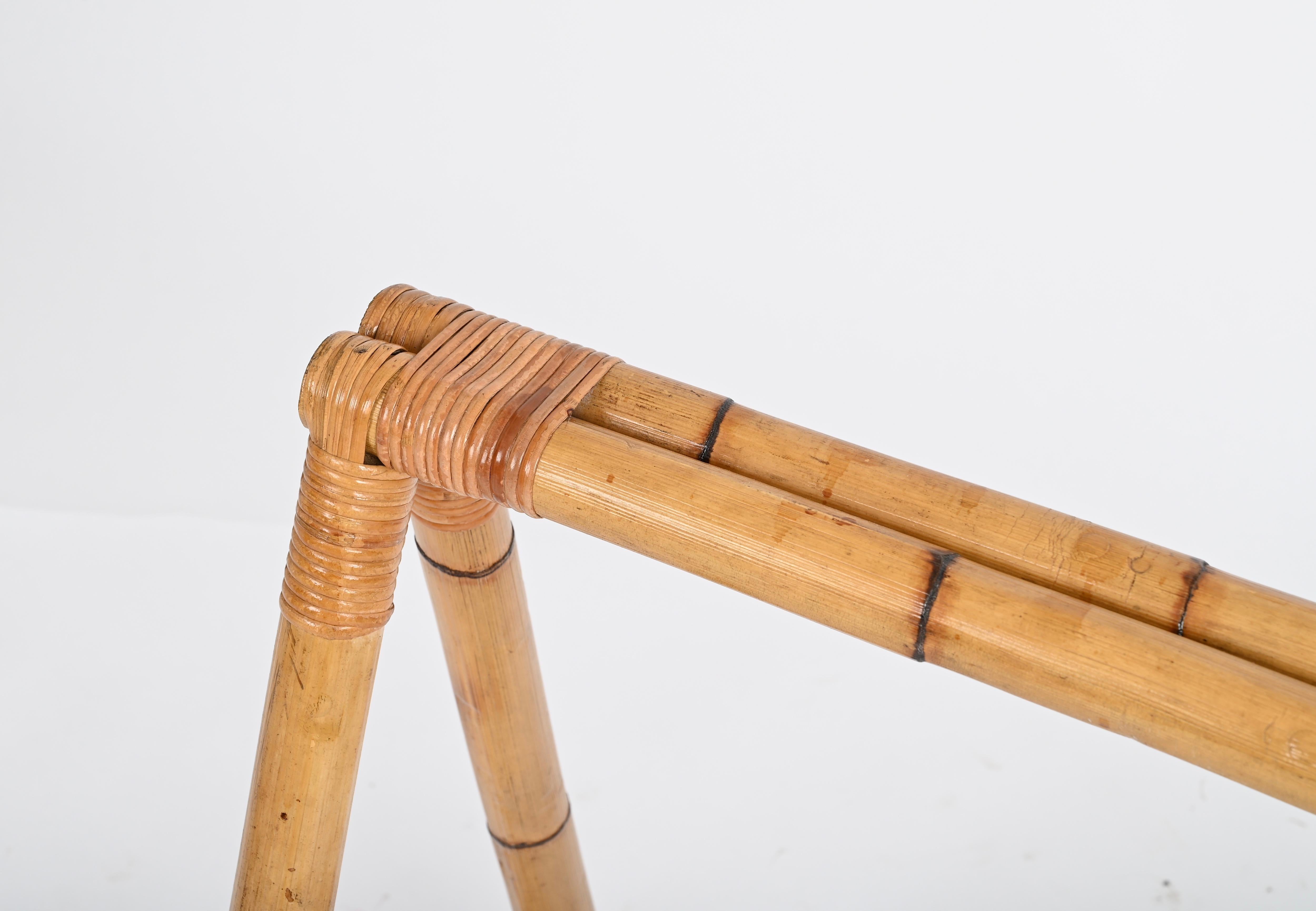 Midcentury Italian Trestle Desk or Table in Bamboo, Rattan by Vivai Del Sud, 70s For Sale 12
