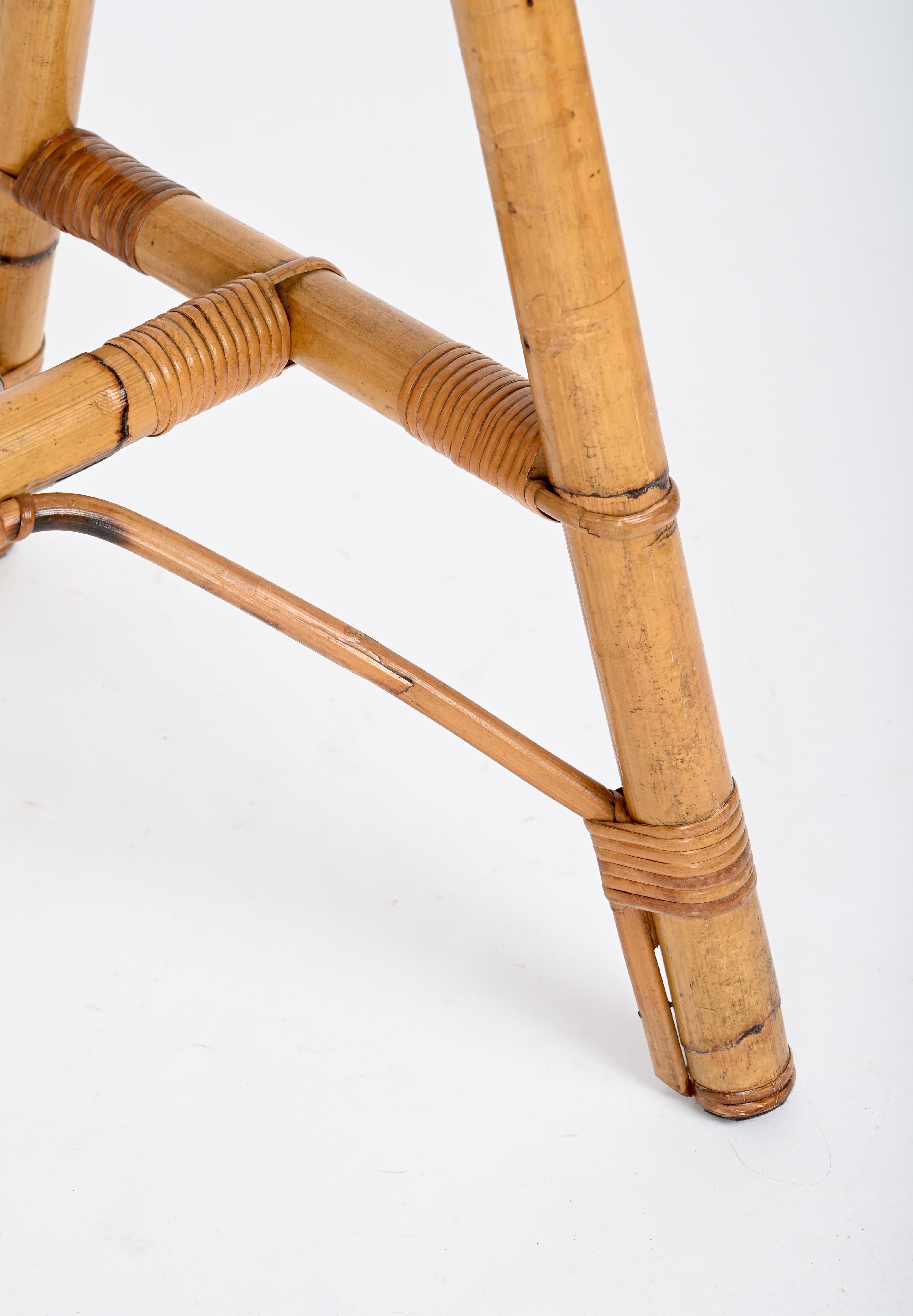 Midcentury Italian Trestle Desk or Table in Bamboo, Rattan by Vivai Del Sud, 70s For Sale 13