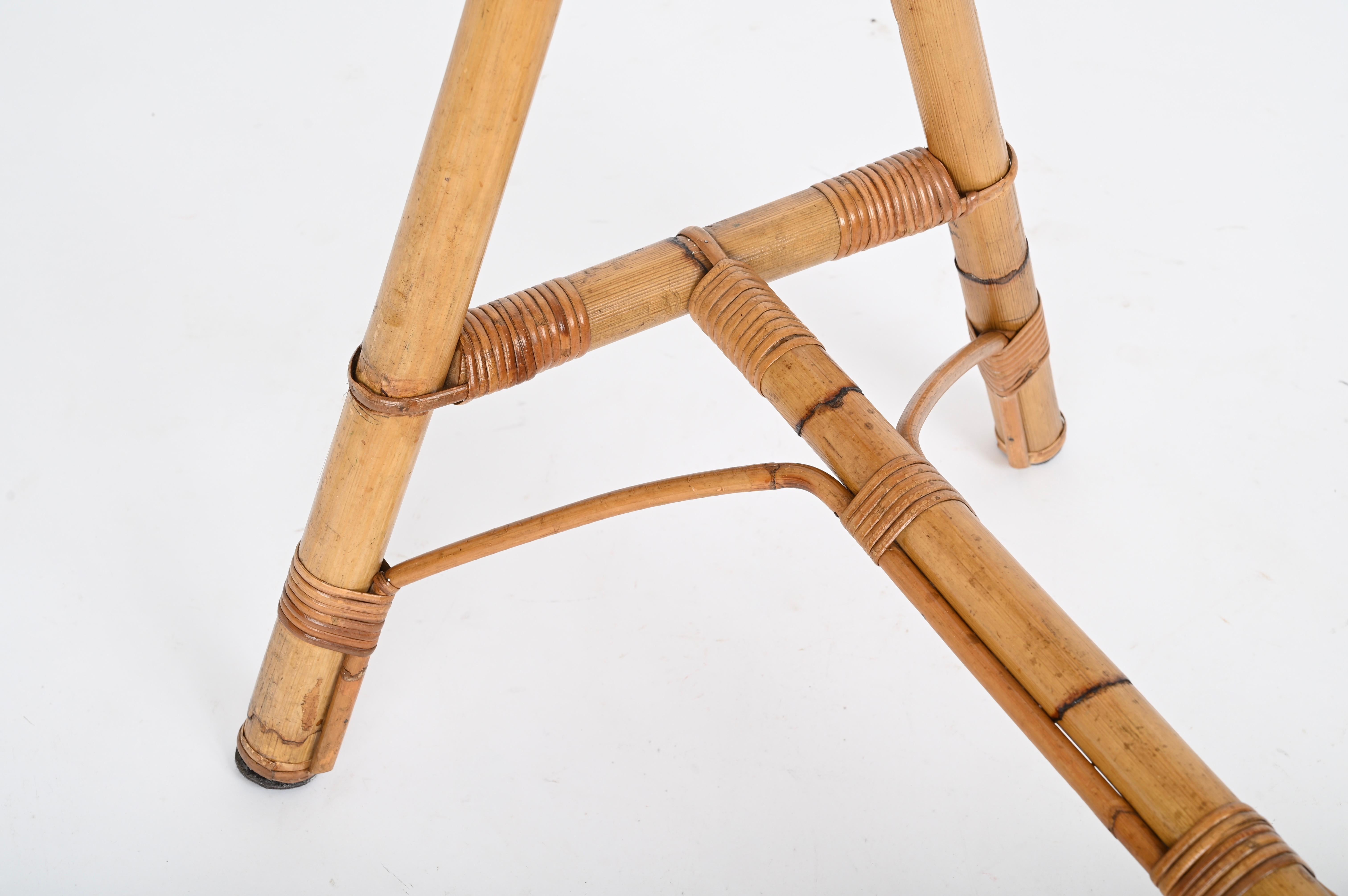 Hand-Crafted Midcentury Italian Trestle Desk or Table in Bamboo, Rattan by Vivai Del Sud, 70s For Sale