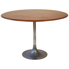 Midcentury Italian Tulip Table with Metal Base and Teak Tabletop