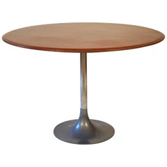 Midcentury Italian Tulip Table with Silver Metal Base and Brown-Red Teak Top