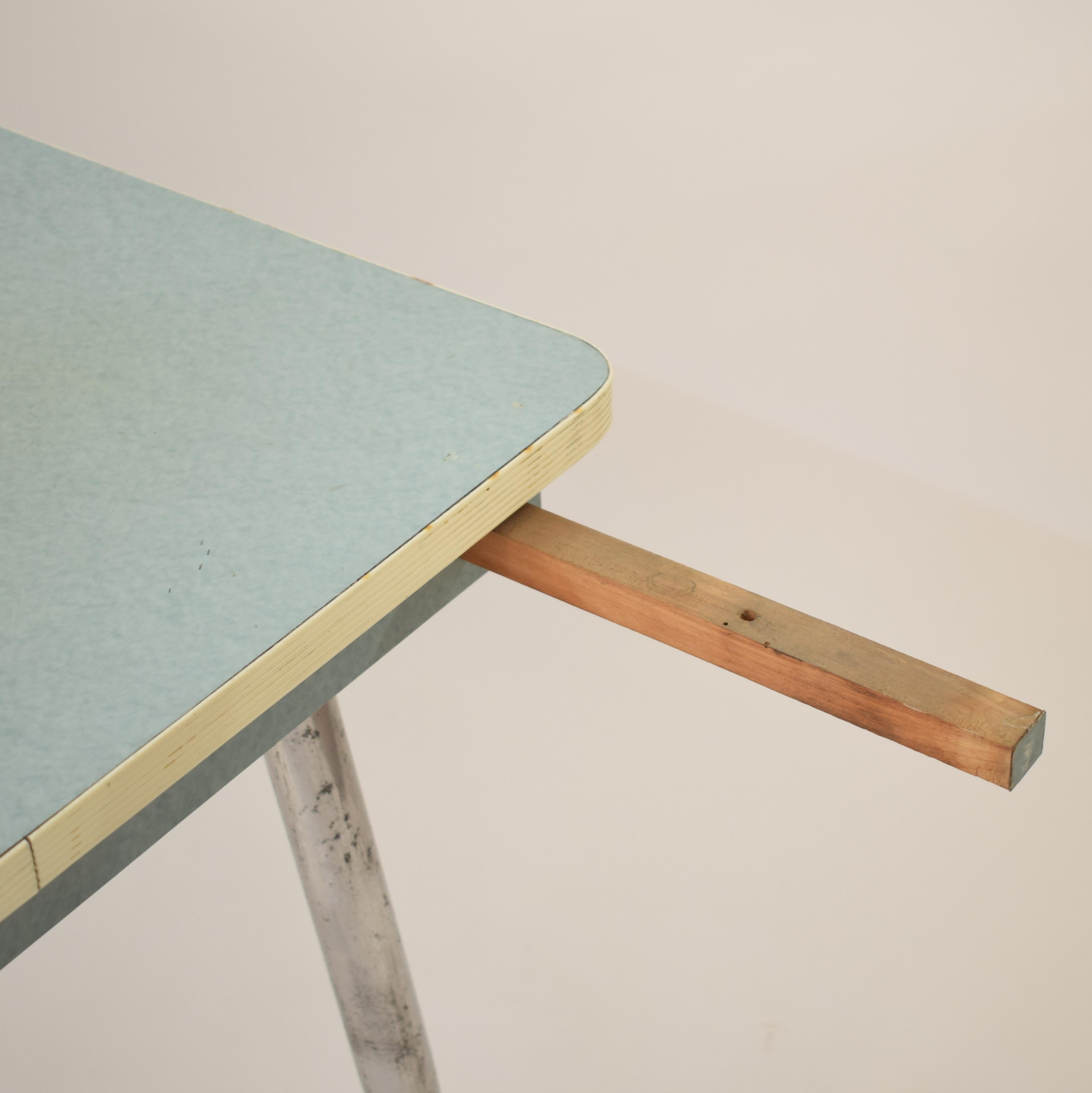 Midcentury Italian Turquoise Formica Kitchen Table with Tapered Chrome Legs 2
