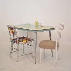 Midcentury Italian Turquoise Formica Kitchen Table with Tapered Chrome Legs