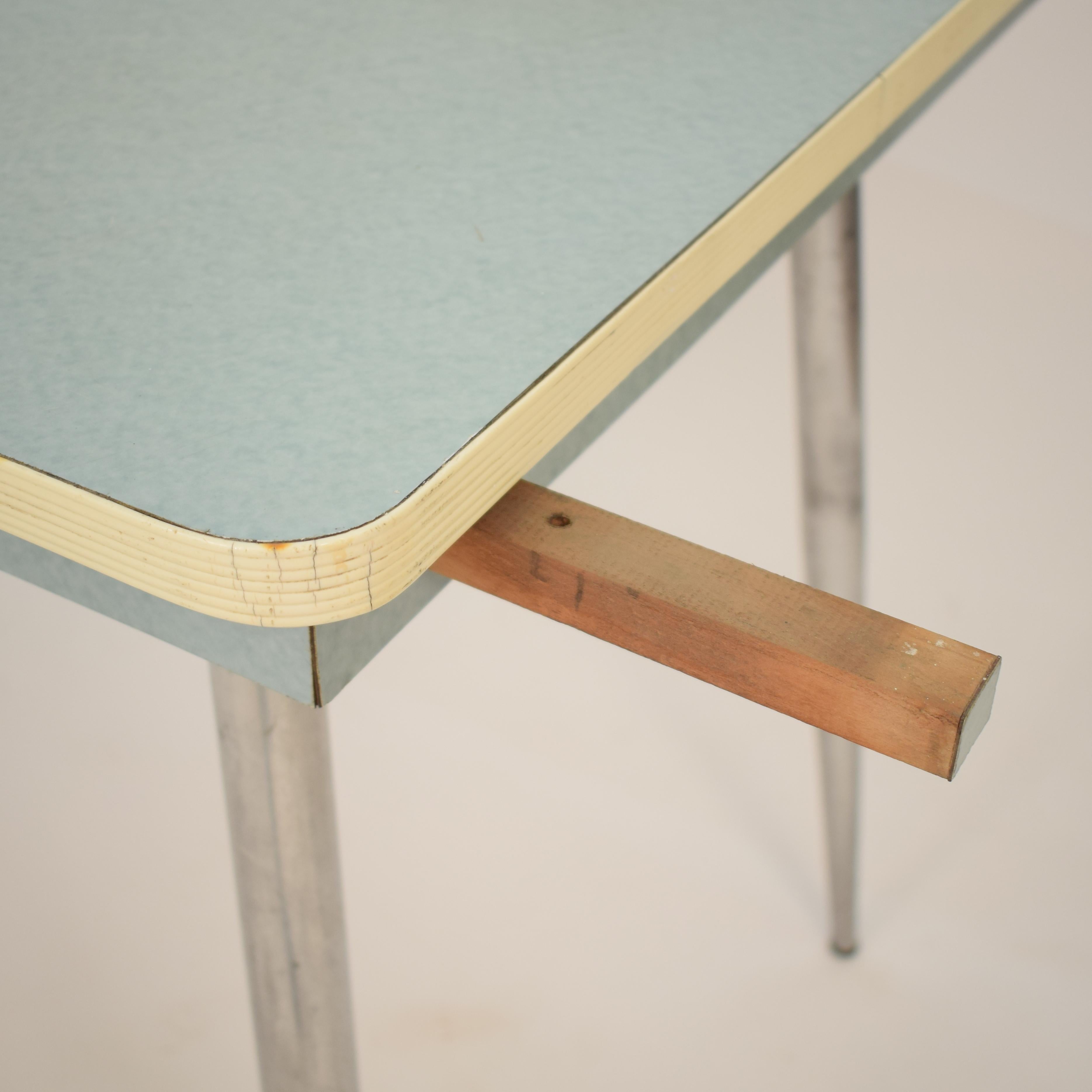 Midcentury Italian Turquoise Formica Kitchen Table with Tapered Chrome Legs For Sale 1