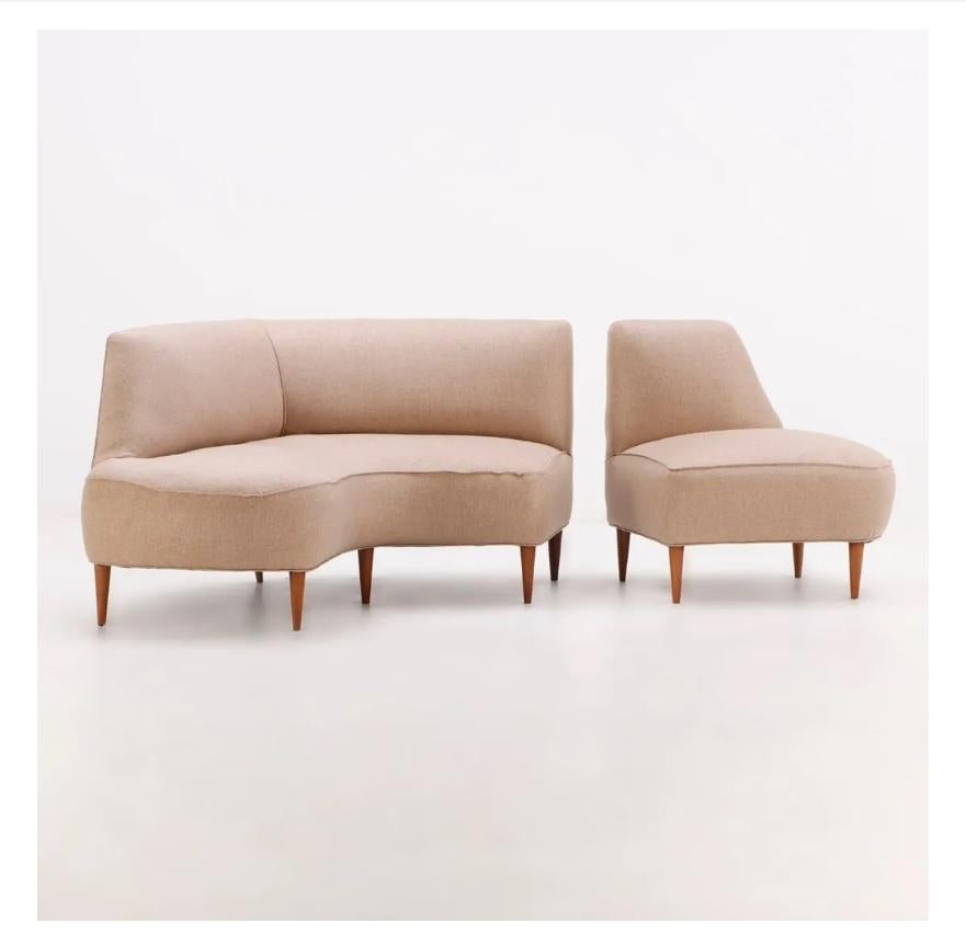 Mid-Century Modern Midcentury Italian Two-Piece Asymmetric Sofa circa 1950 For Sale