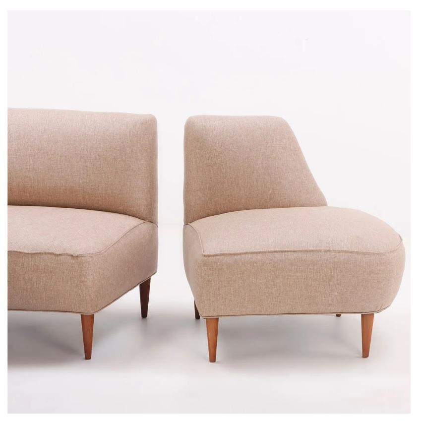 Upholstery Midcentury Italian Two-Piece Asymmetric Sofa circa 1950 For Sale