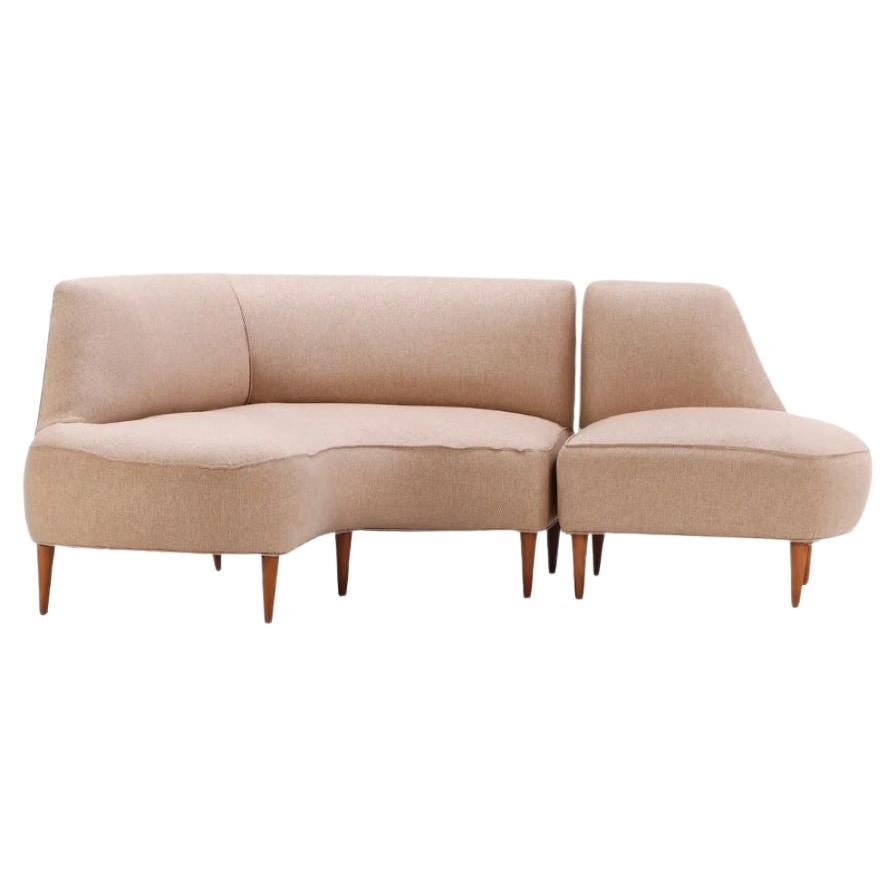 Midcentury Italian Two-Piece Asymmetric Sofa circa 1950 For Sale