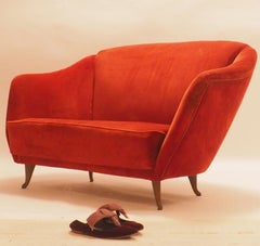 Midcentury Italian Velvet Sofa with Brass Feet Manufactured by ISA in 1950s