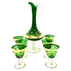 Vintage Midcentury Italian Venetian Blown Glass and 22-Karat Gold Drinks Set of 7